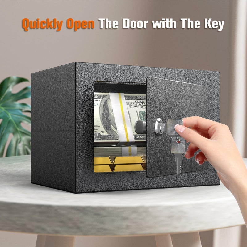 PATRON Small Safe Box with Key Lock,Mini Safe for Money with Coin Slotï¼ŒSteel Security Deposit Box for Cash Jewelry Coinï¼Œ0.24 Cubic Feet - Image 3