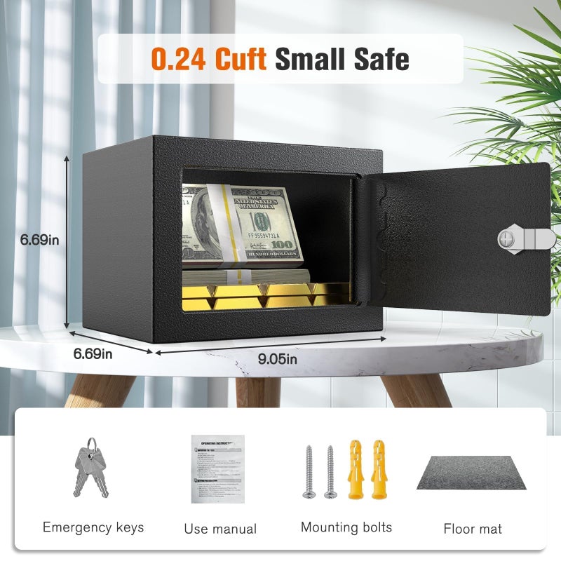 PATRON Small Safe Box with Key Lock,Mini Safe for Money with Coin Slotï¼ŒSteel Security Deposit Box for Cash Jewelry Coinï¼Œ0.24 Cubic Feet - Image 5