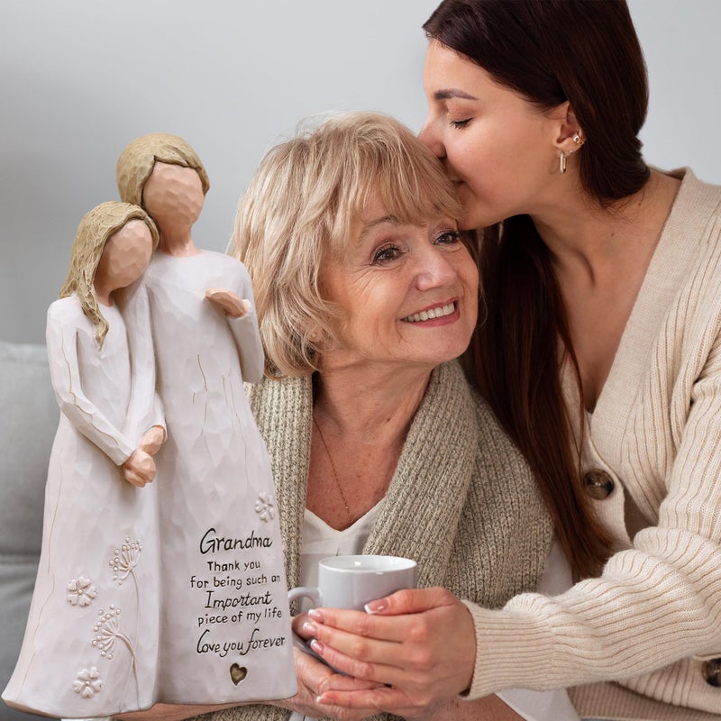AUMELO Grandma Birthday Gifts from Granddaughter, Great Grandma Gifts for Birthday Christmas Mothers Day, Grandmother Granddaughter Embrace Hand-Painted Resin Figurine - Image 2