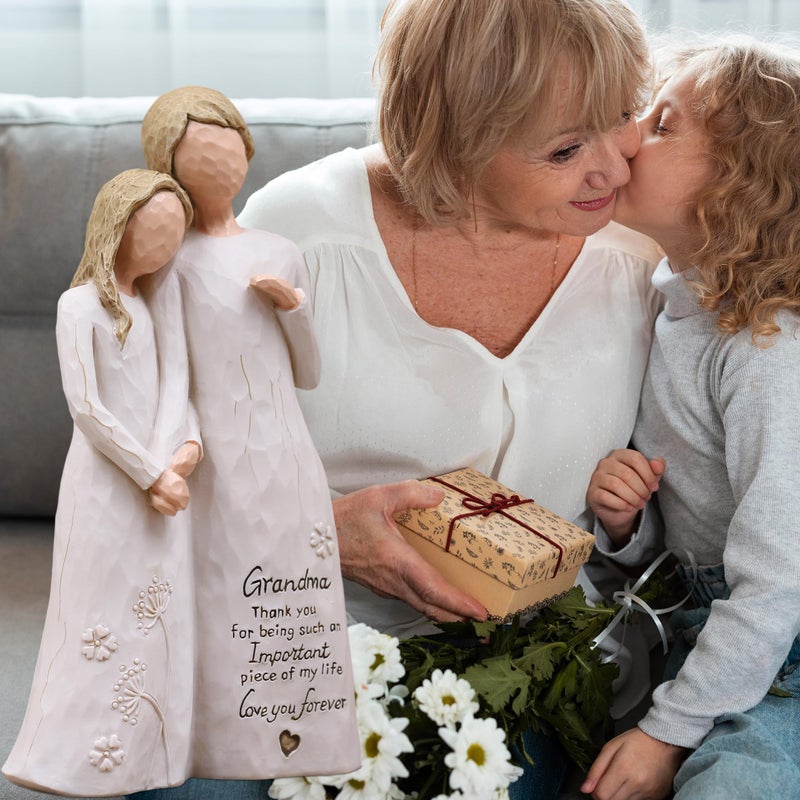 AUMELO Grandma Birthday Gifts from Granddaughter, Great Grandma Gifts for Birthday Christmas Mothers Day, Grandmother Granddaughter Embrace Hand-Painted Resin Figurine - Image 3