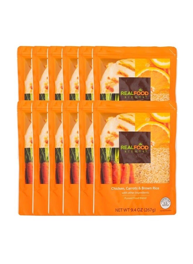 REAL FOOD BLENDS Real Food Blends Chicken, Carrots & Brown Rice - Pureed Food Meal for Feeding Tubes, 9.4 oz Pouch (Pack of 12 Pouches)  - Image 1