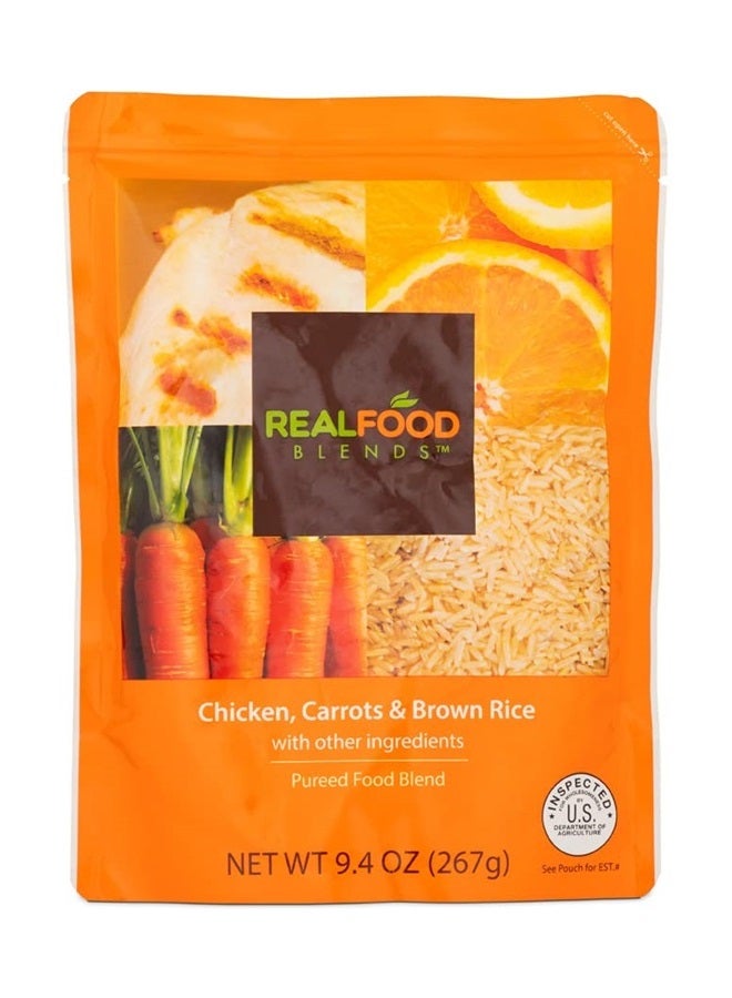 REAL FOOD BLENDS Real Food Blends Chicken, Carrots & Brown Rice - Pureed Food Meal for Feeding Tubes, 9.4 oz Pouch (Pack of 12 Pouches)  - Image 3