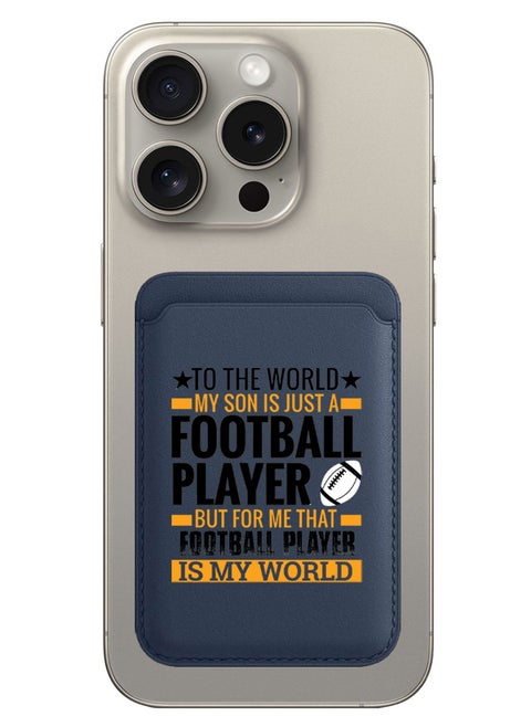 Magnetic Wallet, Compatible with MagSafe Wallet, for iPhone Wallet, for iPhone 16/15/14/13/12 Series, Not for iPhone 13/12 mini, 3 Card Holder, Vegan Leather, Navy - Football player Black
