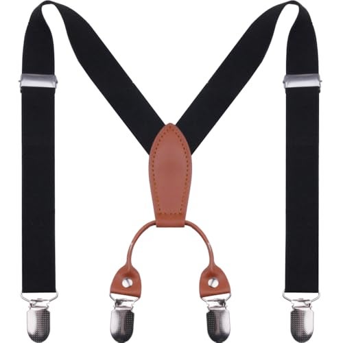 GUCHOL Child Kids Suspenders for Boys and Girls Adjustable Unisex Elastic With Strong Metal Clips(Black, 33 INCH(6-13Year) - Image 1