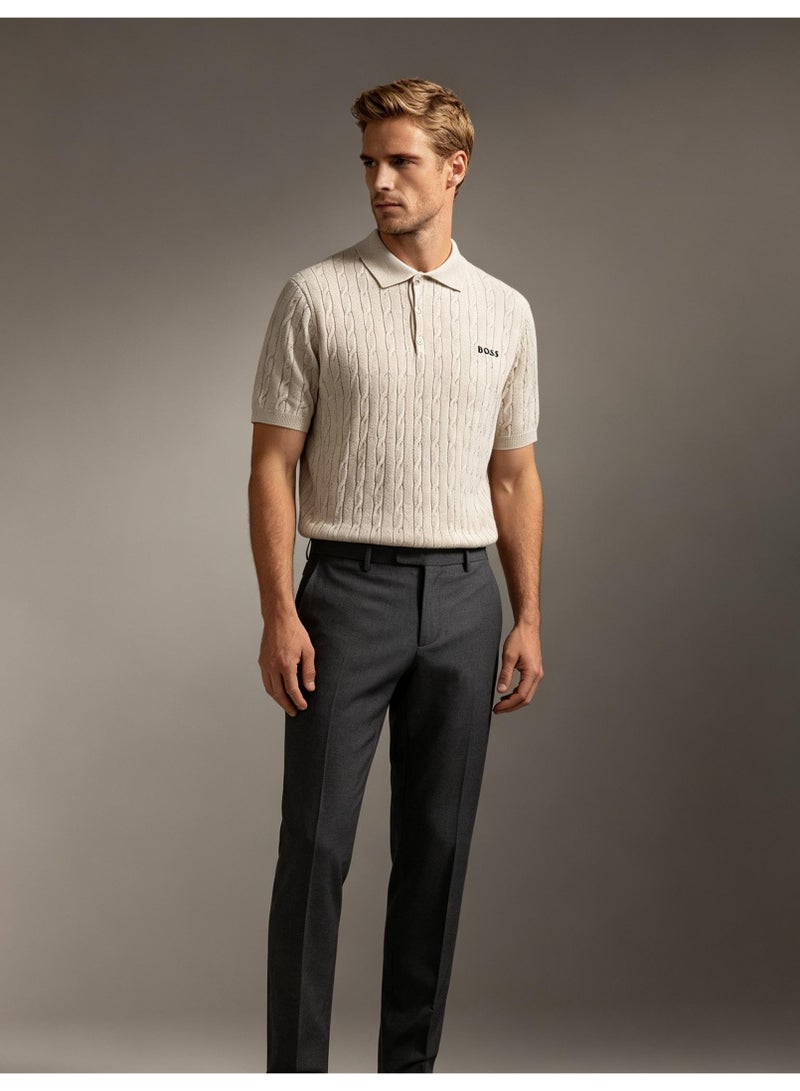BOSS Unisex Short Sleeve Cable Knit Polo Shirt, Beige, Men's Women's Smart Casual Top - Image 5