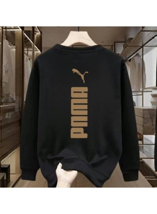 Black Puma Gold Logo Back Print Crewneck Sweatshirt-XXXL