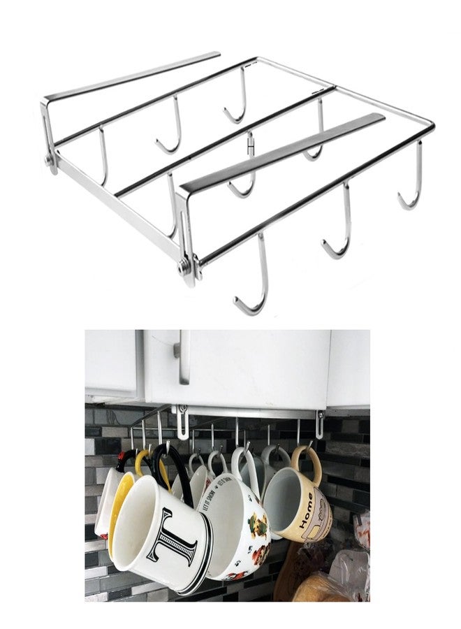 Heiboa Mug Holder Under Cabinet for 1.18"- 1.96" Thickness Cabinet Base, 9 Hooks Cup Organizer Hanging Coffee Mug Rack Tea Cup and Utensil Hooks Drilling Free Mug Hanger Under Shelf - Image 1
