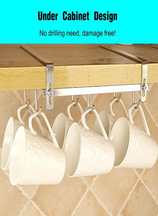 Heiboa Mug Holder Under Cabinet for 1.18"- 1.96" Thickness Cabinet Base, 9 Hooks Cup Organizer Hanging Coffee Mug Rack Tea Cup and Utensil Hooks Drilling Free Mug Hanger Under Shelf - Image 2
