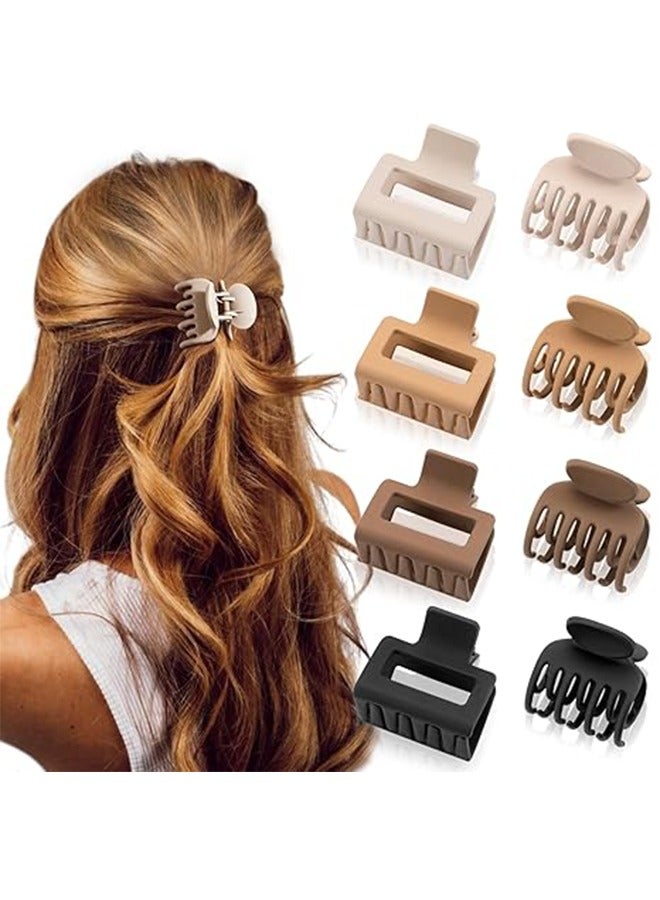 مشابك شعر غير لامعة للنساء والفتيات - مشابك صغيرة مستطيلة ومزدوجة الصف للشعر الرقيق/المتوسط ​​النعومة - مشابك فك مانعة للانزلاق (بيج، كاكي، بني، أسود) - Image 1
