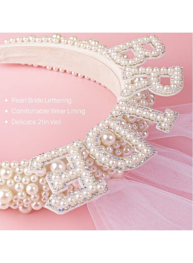 Bride To Be Headband, Bride To Be Pearl Hairband Veil for Bridal Shower Gift Bachelorette Party Decorations Bride Accessories - Image 1