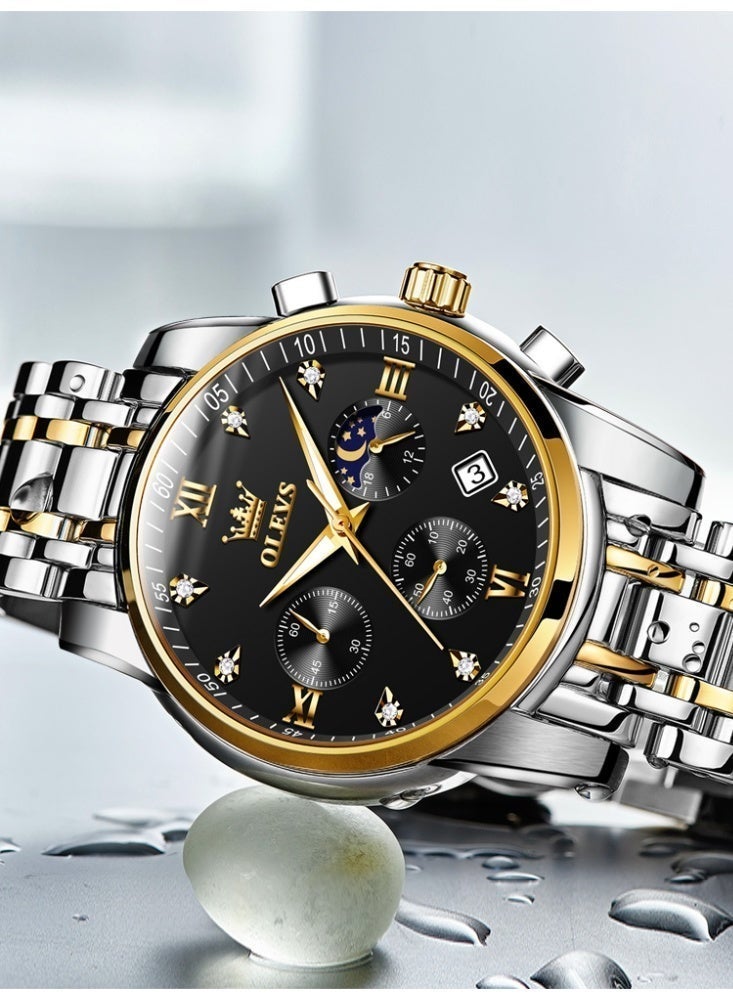 أوليفز ساعة رجالية من OLEVS، ساعة أنيقة أصلية للرجال، متعددة الوظائف، فاخرة، مصنوعة من الفولاذ المقاوم للصدأ، مقاومة للماء، تعمل بإضاءة كوارتز. - Image 3