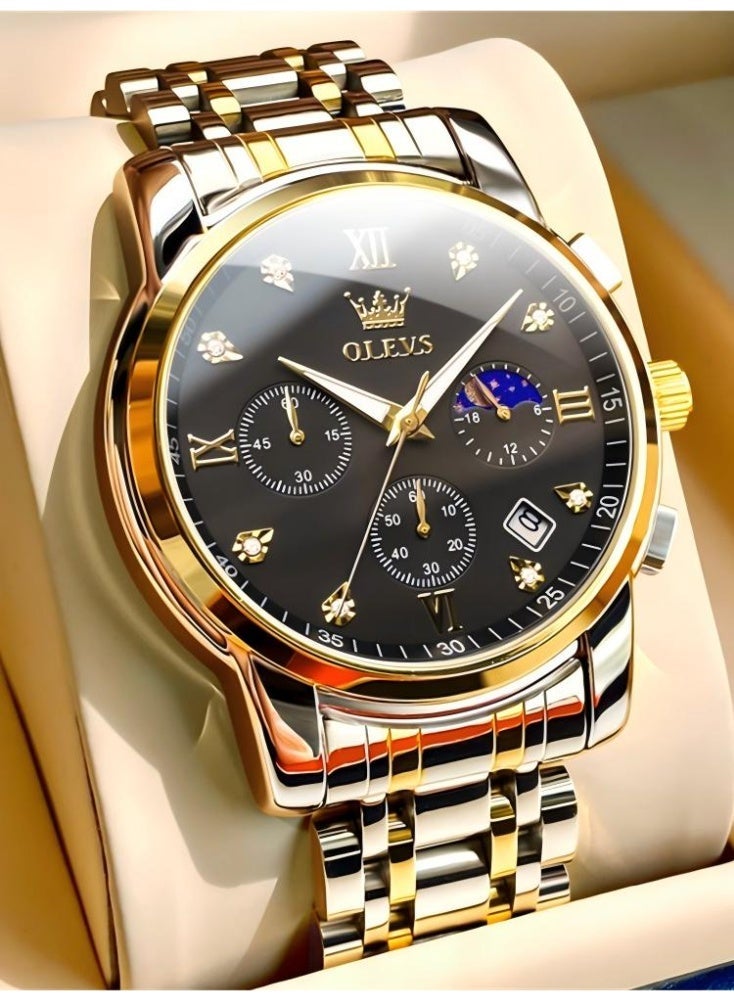أوليفز ساعة رجالية من OLEVS، ساعة أنيقة أصلية للرجال، متعددة الوظائف، فاخرة، مصنوعة من الفولاذ المقاوم للصدأ، مقاومة للماء، تعمل بإضاءة كوارتز. - Image 1