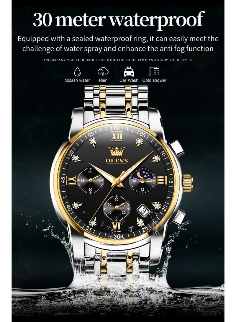 أوليفز ساعة رجالية من OLEVS، ساعة أنيقة أصلية للرجال، متعددة الوظائف، فاخرة، مصنوعة من الفولاذ المقاوم للصدأ، مقاومة للماء، تعمل بإضاءة كوارتز. - Image 5
