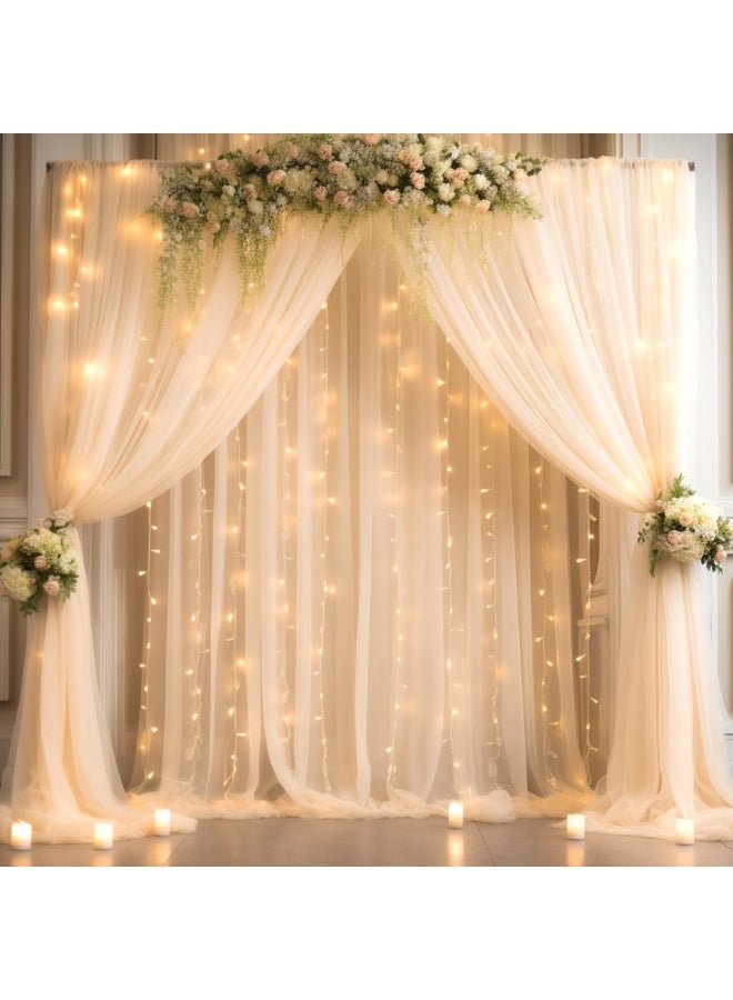 ستارة خلفية من تول شامبانيا مع أضواء سترينغ للحفلات، ستائر خلفية شفافة للزفاف وحفلات استقبال المولود وحفلات عيد الميلاد وديكورات جلسات التصوير (قطعتين) - Image 1