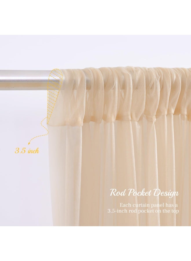 ستارة خلفية من تول شامبانيا مع أضواء سترينغ للحفلات، ستائر خلفية شفافة للزفاف وحفلات استقبال المولود وحفلات عيد الميلاد وديكورات جلسات التصوير (قطعتين) - Image 5