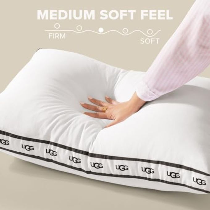 UGG Standard/Queen Bed Pillow  Gusseted Down Alternative Pillow, Medium Firm Sleeping Pillows, Premium Luxury Home Decor Hypoallergenic Pillow For Queen Bed, White (Devon) - Image 3