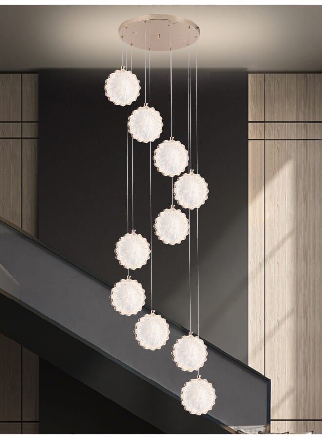 بيست باور ثريا سلم LED حديثة 6169-10 - مصباح سقف معلق بـ 10 لمبات و3 مستويات إضاءة - إضاءة سقف موفرة للطاقة بقدرة 50 واط مع ارتفاع قابل للتعديل حتى 250 سم مثالية للسلالم والأسقف العالية والديكورات الحديثة - Image 1