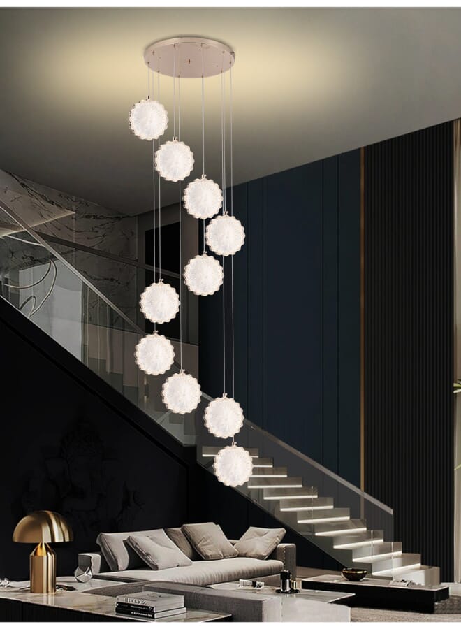 بيست باور ثريا سلم LED حديثة 6169-10 - مصباح سقف معلق بـ 10 لمبات و3 مستويات إضاءة - إضاءة سقف موفرة للطاقة بقدرة 50 واط مع ارتفاع قابل للتعديل حتى 250 سم مثالية للسلالم والأسقف العالية والديكورات الحديثة - Image 2