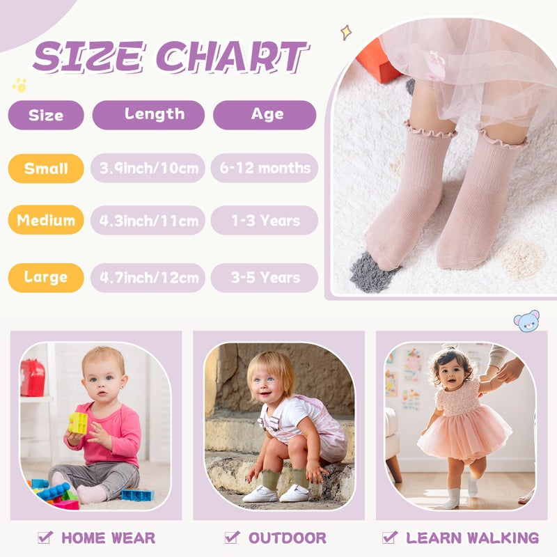 Velice Baby Girls Ruffle Socks Infant Toddler Girls Frilly Dress Cute Crew Socks 6 Pairs(Assorted Color B, 1-3T) - Image 5