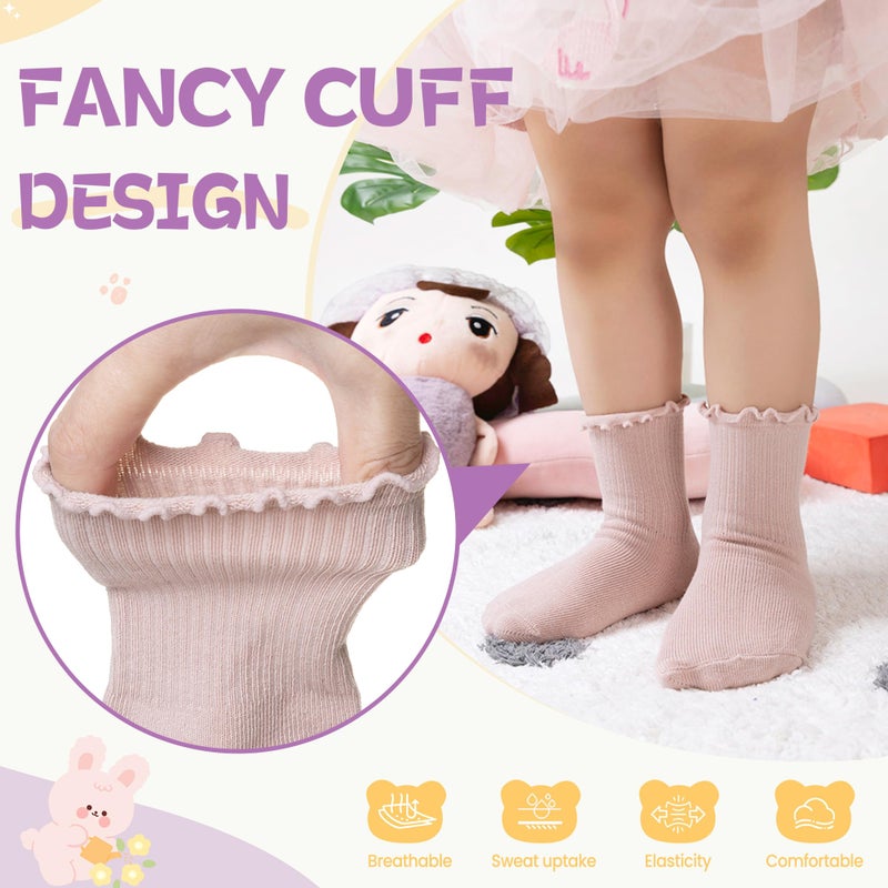 Velice Baby Girls Ruffle Socks Infant Toddler Girls Frilly Dress Cute Crew Socks 6 Pairs(Assorted Color B, 1-3T) - Image 2