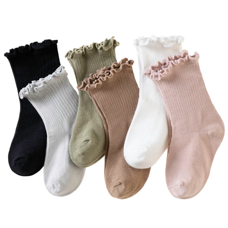 Velice Baby Girls Ruffle Socks Infant Toddler Girls Frilly Dress Cute Crew Socks 6 Pairs(Assorted Color B, 1-3T) - Image 1