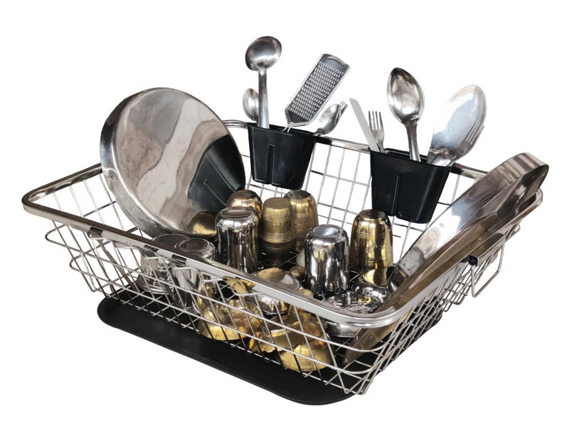 BIRDWING (64x47x23) Steel Drainer Tray Basket Stainless Steel Dish Drainer Basket with Drain Tray and Cutlery Stand - Image 1