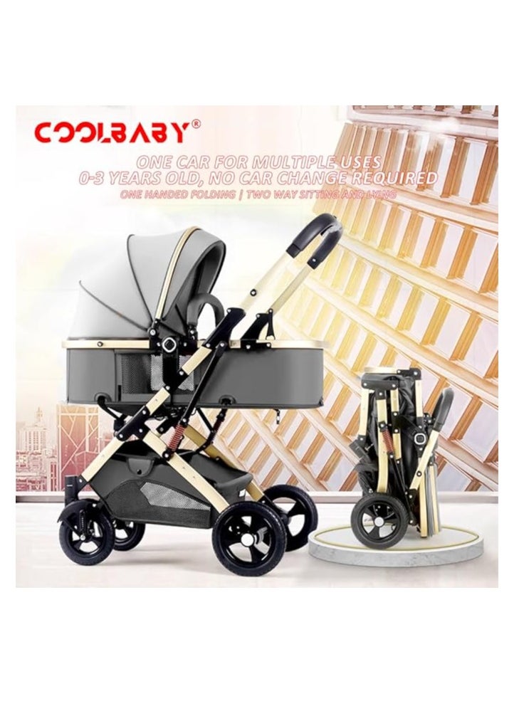 Cool Baby COOLBABY Baby Stroller with Canopy Baby Cradle with Reversible Seat Baby Stroller with Rubber Wheels and Good Shock Absorption (Gray)  - Image 2