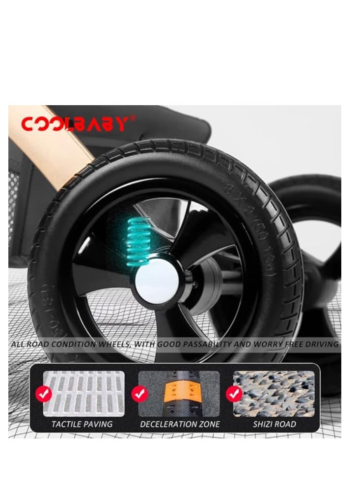 Cool Baby COOLBABY Baby Stroller with Canopy Baby Cradle with Reversible Seat Baby Stroller with Rubber Wheels and Good Shock Absorption (Gray)  - Image 3