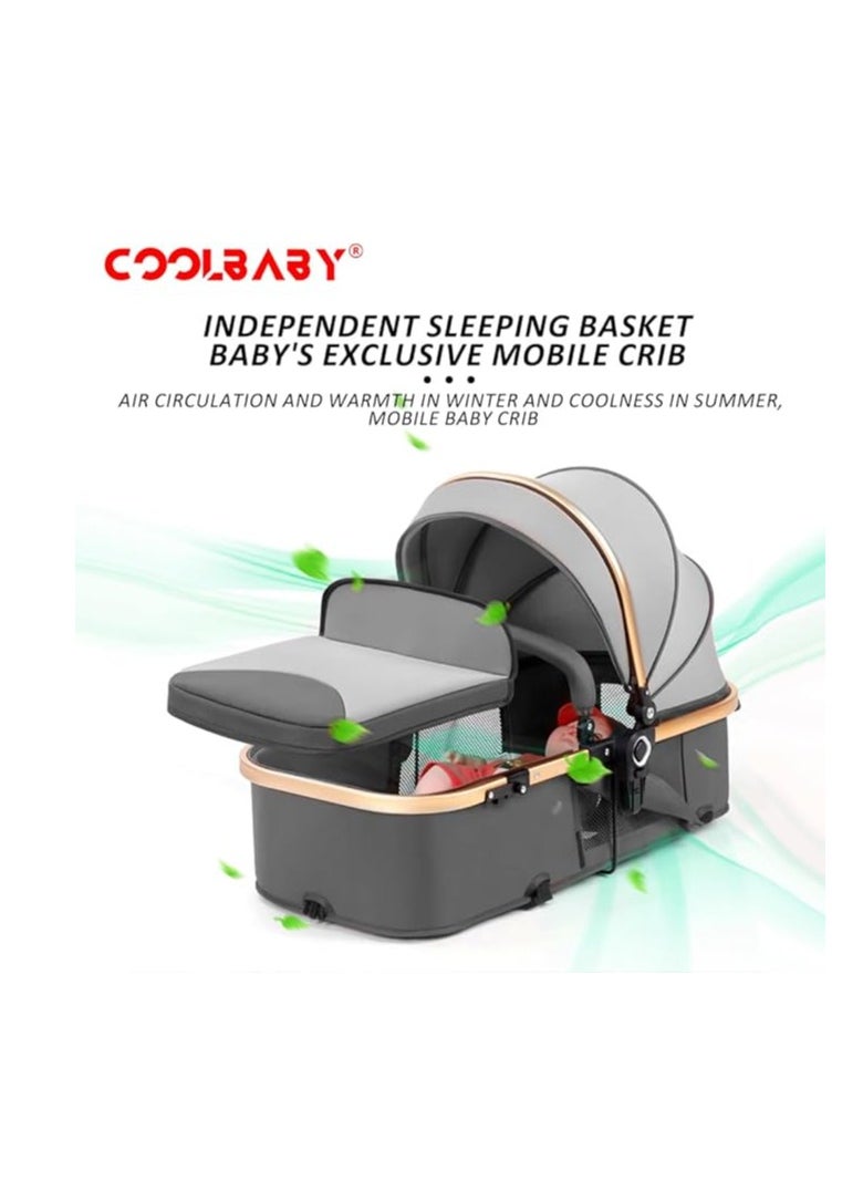 Cool Baby COOLBABY Baby Stroller with Canopy Baby Cradle with Reversible Seat Baby Stroller with Rubber Wheels and Good Shock Absorption (Gray)  - Image 5