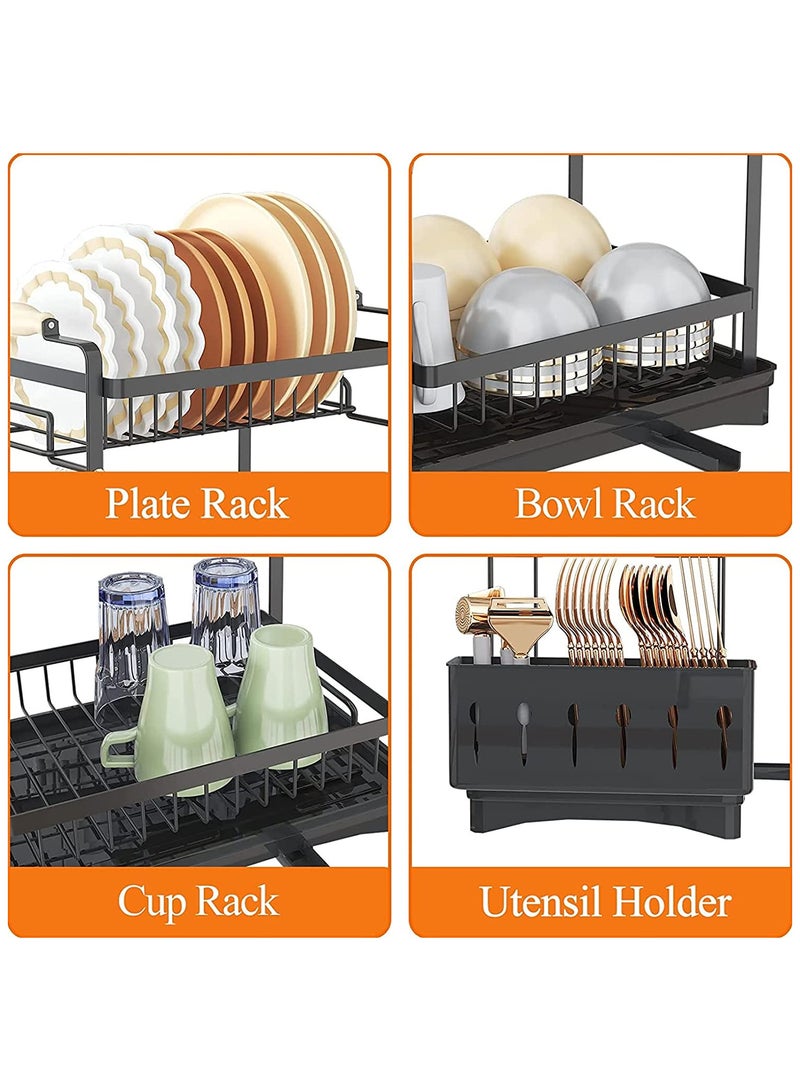 New Dish Drying Rack with Drainage,Stainless Steel 2 Tier Dish Rack with Drainboard Set,Large Dish Drainers With Removable Cutting Board Holder Utensil Holder and Cup Holder Baking Black - Image 2