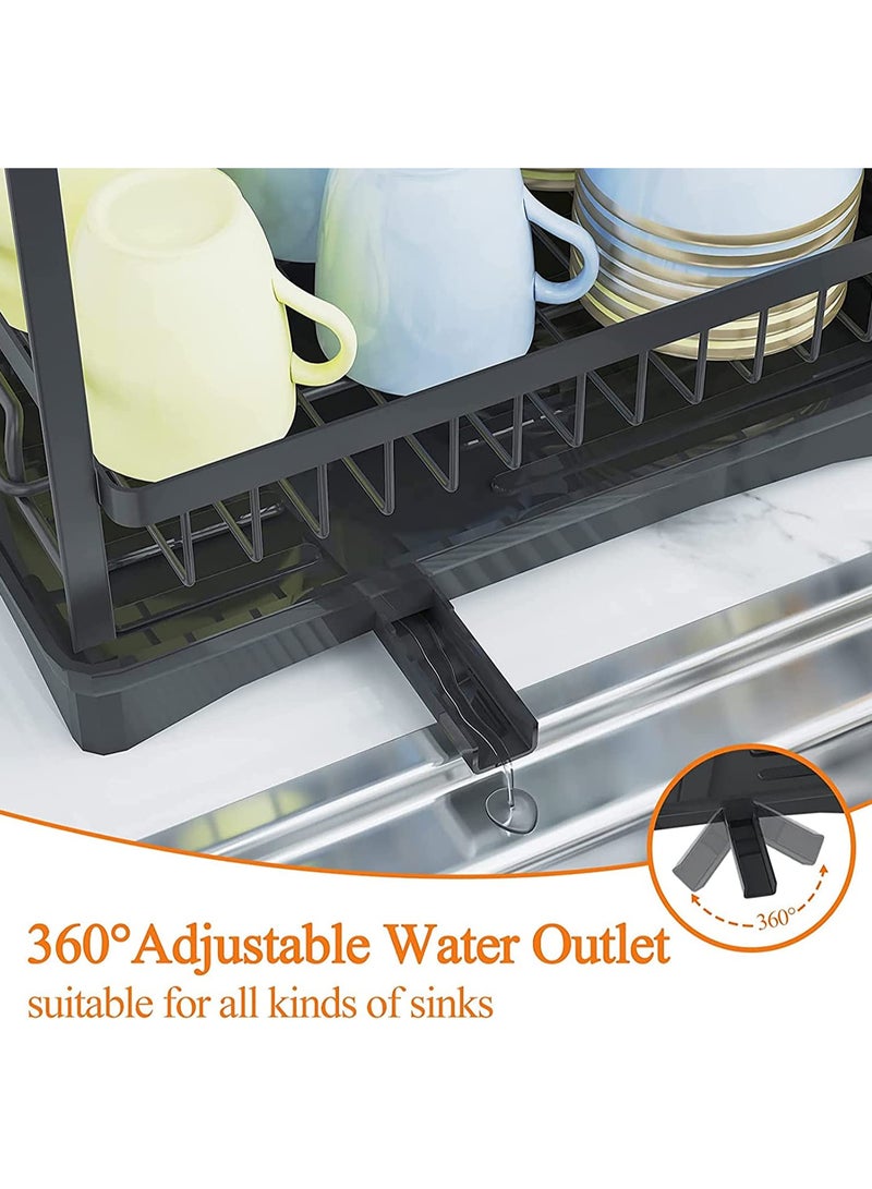 New Dish Drying Rack with Drainage,Stainless Steel 2 Tier Dish Rack with Drainboard Set,Large Dish Drainers With Removable Cutting Board Holder Utensil Holder and Cup Holder Baking Black - Image 3