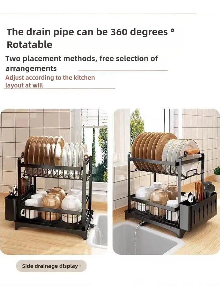 New Dish Drying Rack with Drainage,Stainless Steel 2 Tier Dish Rack with Drainboard Set,Large Dish Drainers With Removable Cutting Board Holder Utensil Holder and Cup Holder Baking Black - Image 4