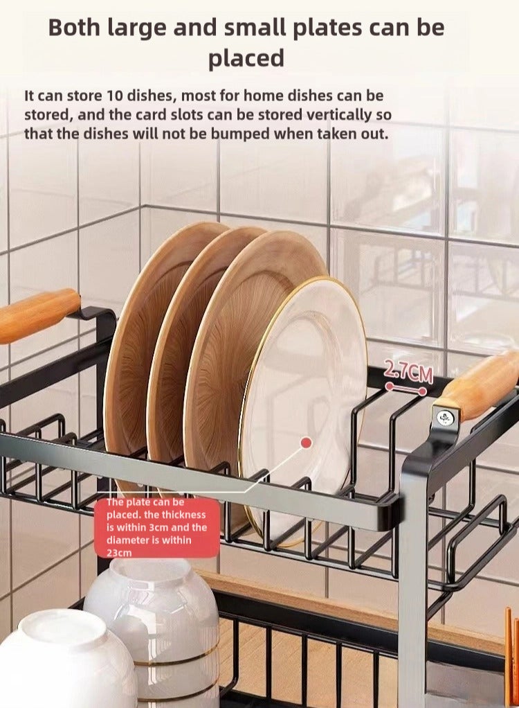 New Dish Drying Rack with Drainage,Stainless Steel 2 Tier Dish Rack with Drainboard Set,Large Dish Drainers With Removable Cutting Board Holder Utensil Holder and Cup Holder Baking Black - Image 5