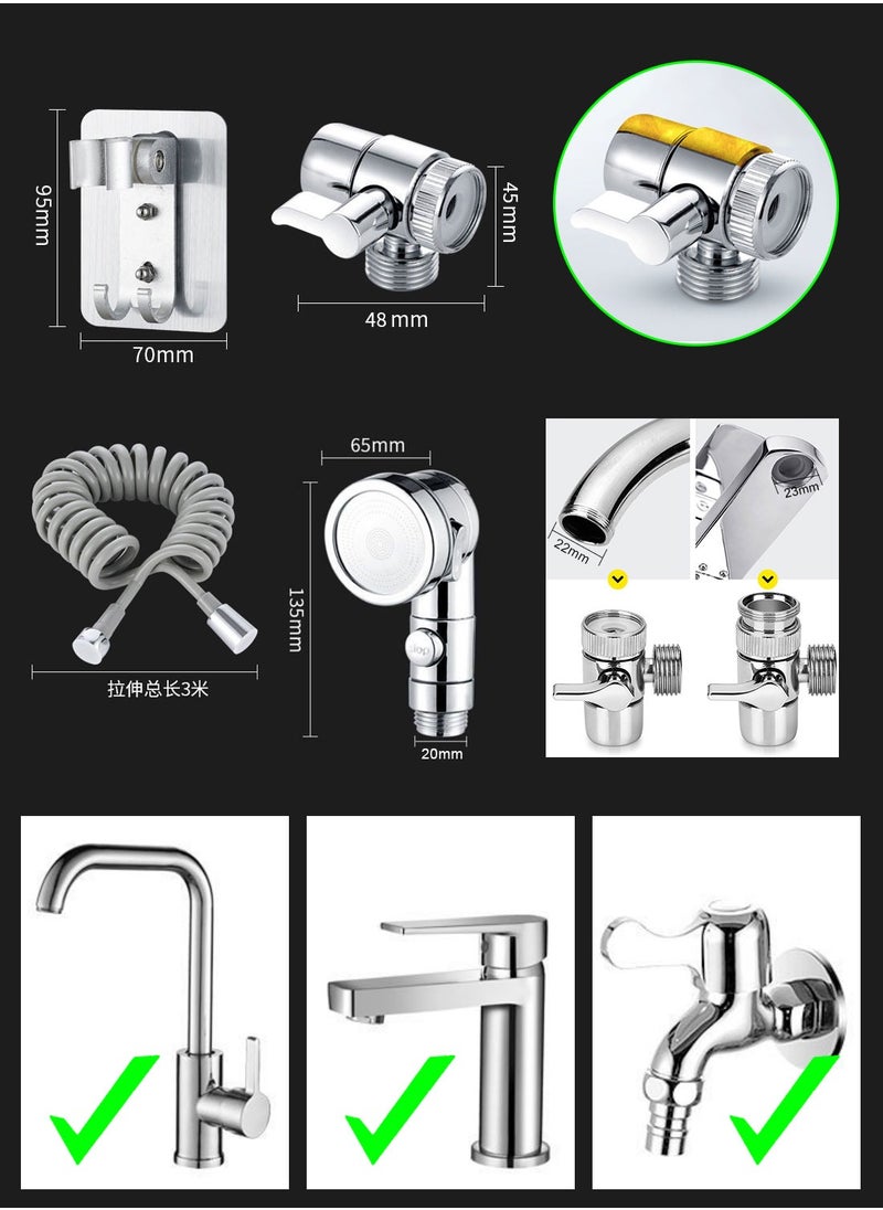 Syarme Sink Faucet Sprayer Attachment, Kitchen Bathroom Pet Bathing Shower Head, with 1.5M Hose, Diverter Valv and Holder, Handheld Shower Head ​Sprayer for Bath Tub Laundry Kitchen Faucet Extension  - Image 5