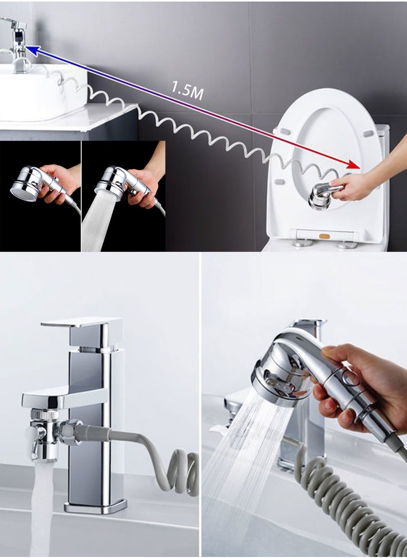 Syarme Sink Faucet Sprayer Attachment, Kitchen Bathroom Pet Bathing Shower Head, with 1.5M Hose, Diverter Valv and Holder, Handheld Shower Head ​Sprayer for Bath Tub Laundry Kitchen Faucet Extension  - Image 4