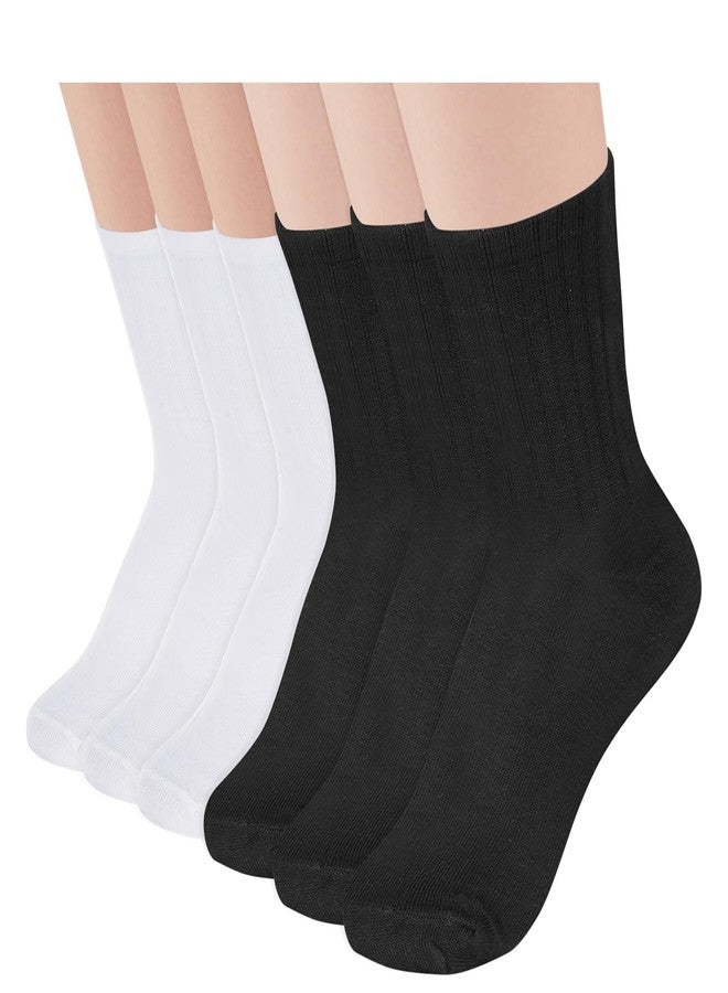 Fengek 6 Pairs Women's Tube Socks - Calf High Tube & Ankle Workout Gym Socks, Soft Tall for Daily Use (Black + White) - Image 1