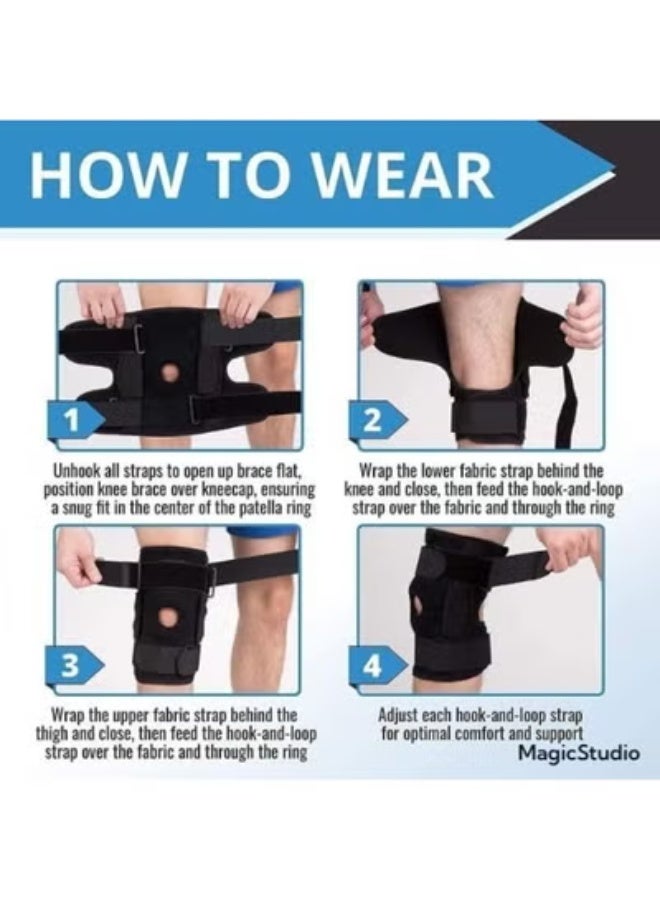 دعامة الركبة الاحترافية بمفصلات ألمنيوم مزدوجة وتصميم مفتوح للرضفة - دعامة نيوبرين ضاغطة ومبطنة لدعم الأربطة، الغضروف، وتخفيف الآلام - قابلة للتعديل وعملية - Image 4