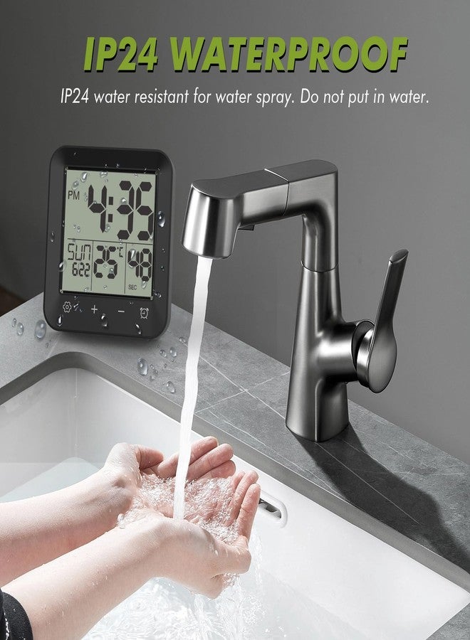Wisoee Digital Shower Clock Waterproof, Bathroom Wall Clock Timer with Touch Screen, Temperature, LCD Display, Suction Cup Hanging Hole Stand for Kids and Adults (Black) - Image 4
