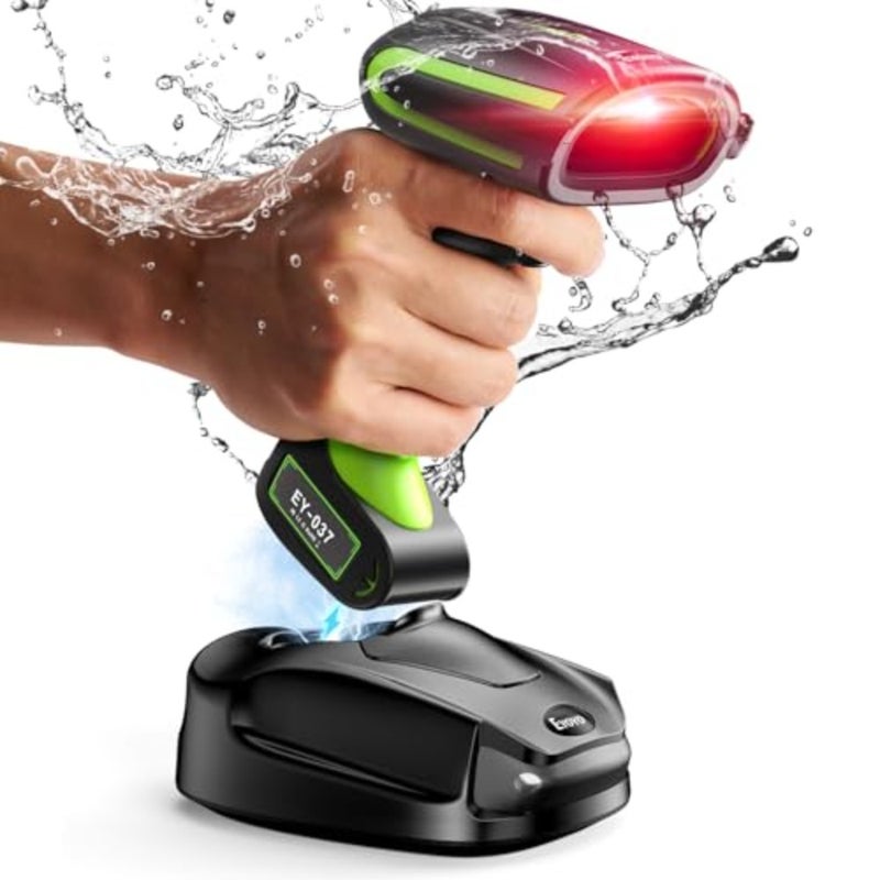2D QR Industrial Barcode Scanner with Wireless Charging Stand, Rugged Heavy Duty and IP65 Waterproof 3-in-1 Bluetooth and Wireless and USB Hands-Free Barcode Reader for Laptop Desktop Tablet Android - Image 1