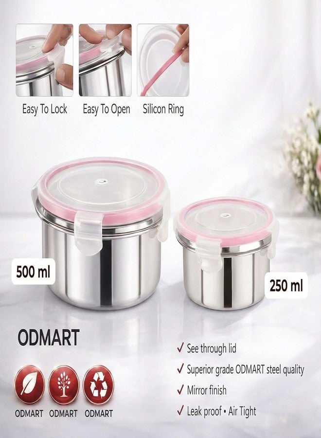 ODMART Stainless Steel Leak Proof Click & Seal Tiffin Containers Set Airtight Lunch Box Rust Free Easy Grip Compact Food Storage 500ml+250ml (Pack of 2) - Image 3