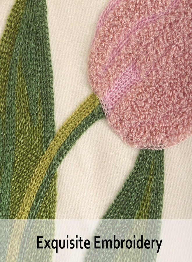 Tosleo Embroidery Throw Pillow Covers 18x18 Pack of 2 Pink Tulip Flower Pillowcases Accent Decor Cotton Canvas Cushion Cover Square Farmhouse Floral Decoration for Bedroom Sofa Living Room - Image 4