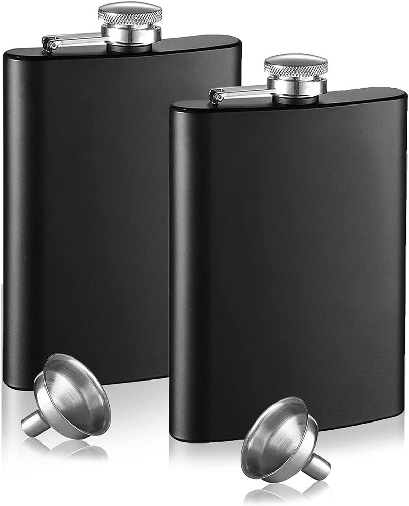 Linist Portable Hip Flask Set of 2, 8 oz Alcohol Flasks with Hip Flask Funnel for Men and Women, Used for Storing Drinks (BLACK-1114) - Image 1