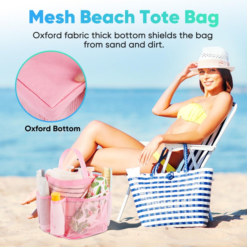 EUDELE Mesh Shower Caddy Portable for College Dorm Room Essentials,Portable Shower Caddy Dorm with 8-Pocket Large Capacity, Shower Bag for Beach, Swimming, Gym, Travel essentials, Pink - Image 4