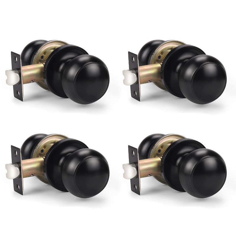 Knobwell 4 Pack Black Door Knob  Passage Door Knobs For Hallway And Closet Doors  Keyless Interior Door Knob  Round Non-Locking Door Knob Passage Function  Matte Black Door Handle - Image 1