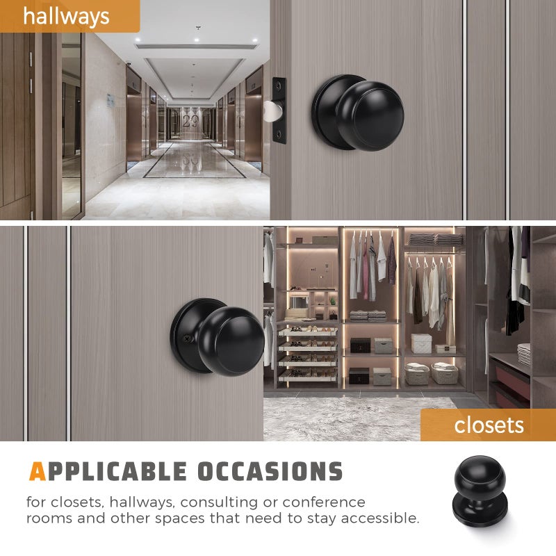 Knobwell 4 Pack Black Door Knob  Passage Door Knobs For Hallway And Closet Doors  Keyless Interior Door Knob  Round Non-Locking Door Knob Passage Function  Matte Black Door Handle - Image 3