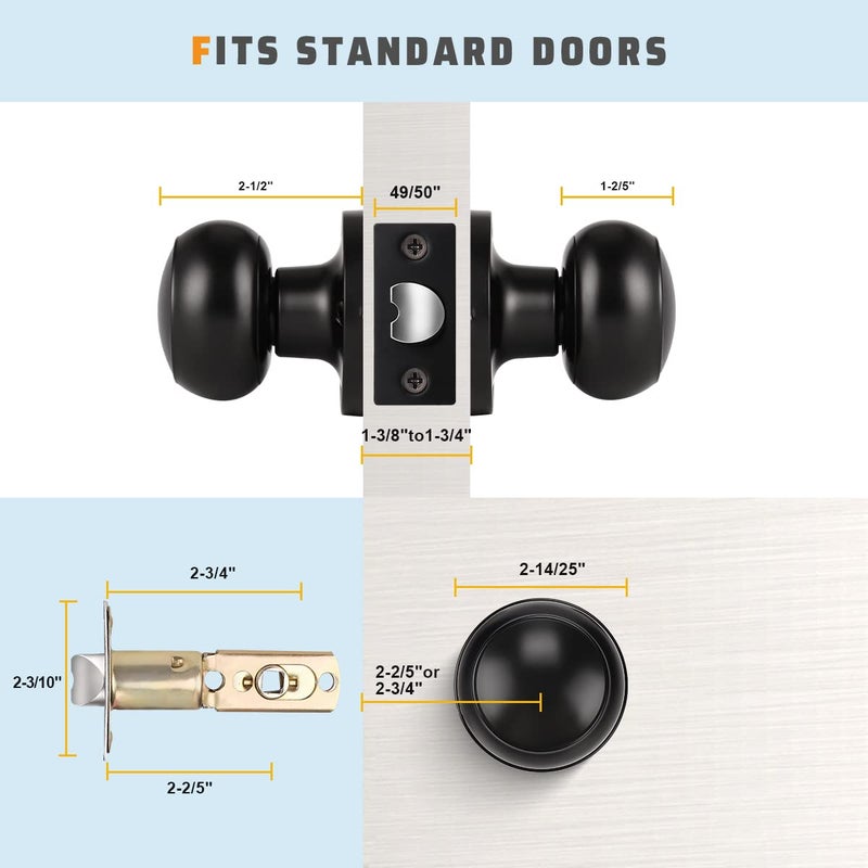 Knobwell 4 Pack Black Door Knob  Passage Door Knobs For Hallway And Closet Doors  Keyless Interior Door Knob  Round Non-Locking Door Knob Passage Function  Matte Black Door Handle - Image 5