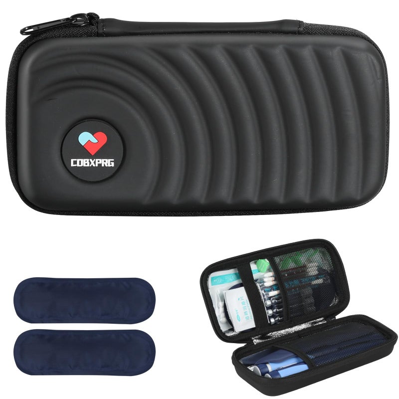 CDBXPRG Insulin Cooler Travel CaseDiabetic Cold Pack Organizer Bag with 2 Reusable Ice Packs for Insulin Pen and Other Medication Diabetic Supplies Black