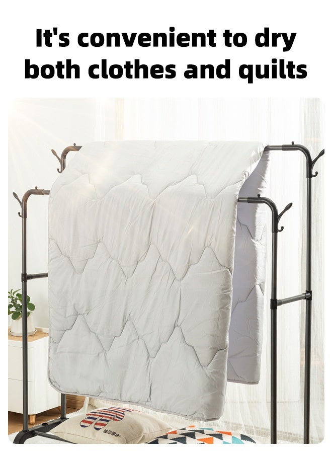 DESINO Clothes rack, double pole clothes rack 110m, heavy-duty clothes rack with base, suitable for storing clothes or shoes, independent wheel design, suitable for bedrooms and laundry rooms, black. - Image 4