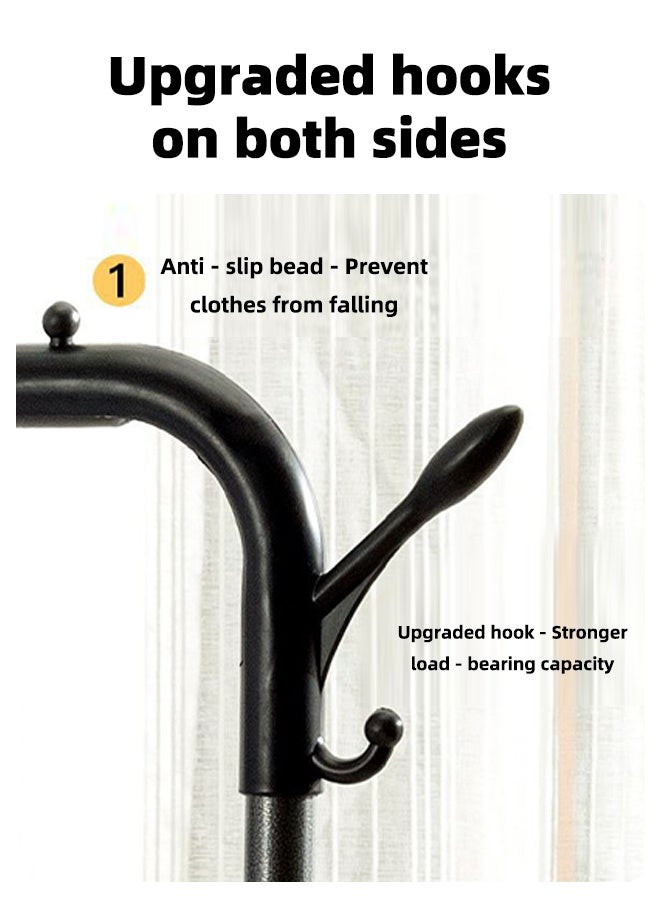 DESINO Clothes rack, double pole clothes rack 110m, heavy-duty clothes rack with base, suitable for storing clothes or shoes, independent wheel design, suitable for bedrooms and laundry rooms, black. - Image 5