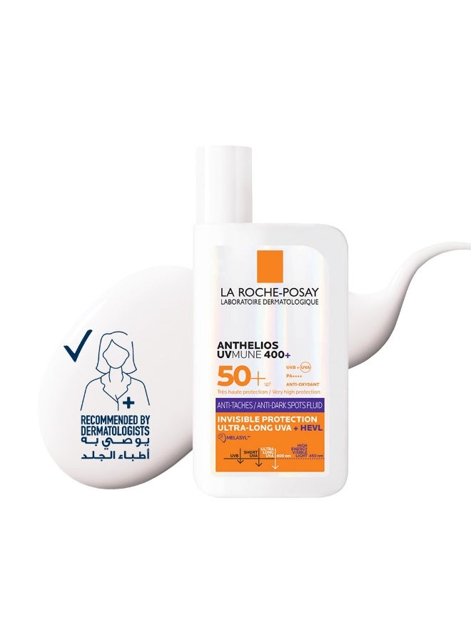 LA ROCHE-POSAY Anthelios UVMune 400 Anti-Dark Spots Fluid SPF 50+ for Men/Women; Dermatologically-Tested With Melasyl, Corrects and Protects Un-Even Skin Tone 50ML - Image 1